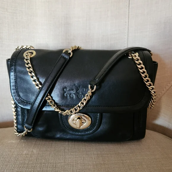 Coach Vintage Black Ranger Leather Crossbody Bag With Gold Chain ๐ฅ๐ฅ - Picture 1 of 16